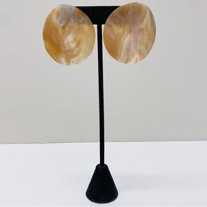 Vintage Oversized Mother of Pearl Seashell Round Sculptural Statement Earrings